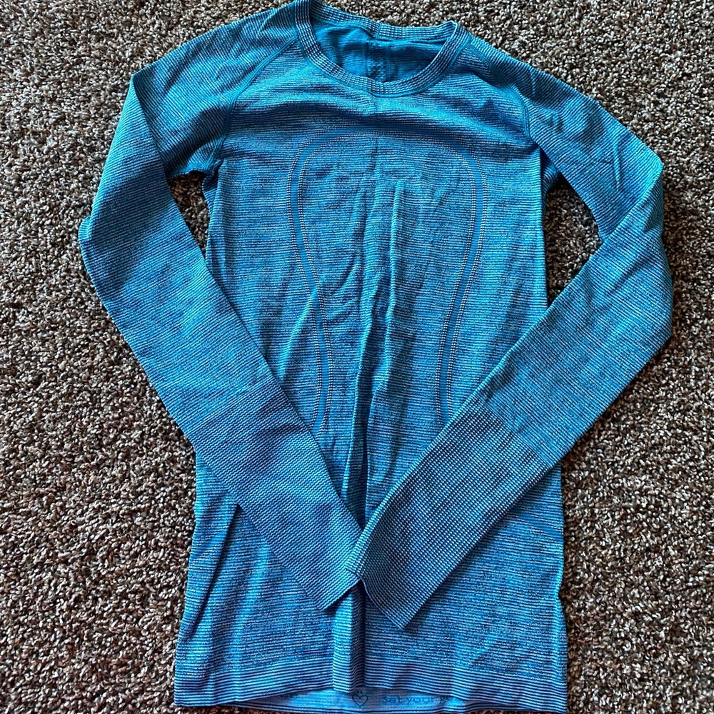 Lululemon Swiftly 1.0 Full Length Black and Blue Stripe